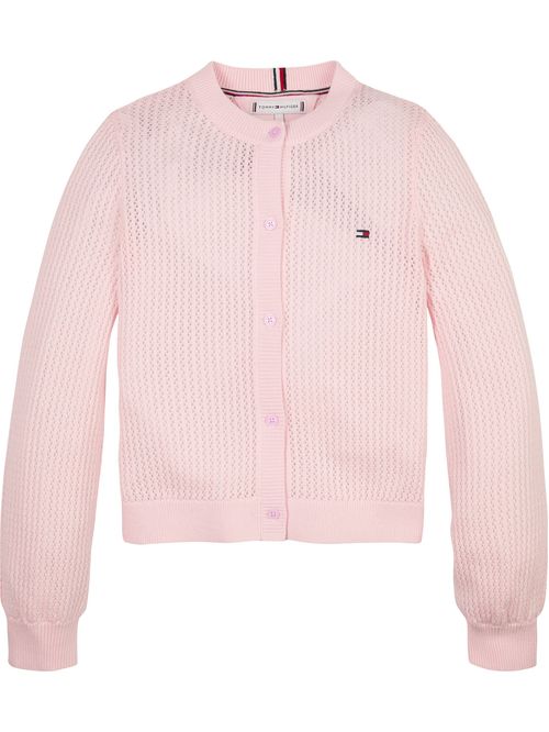 Cardigan crochet con logo