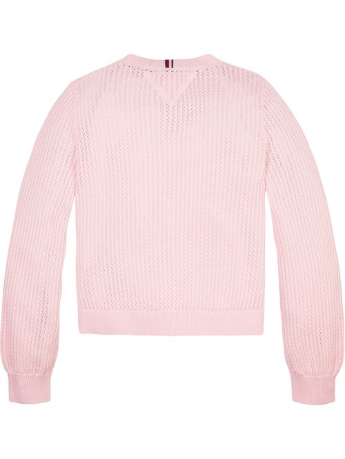 Cardigan crochet con logo