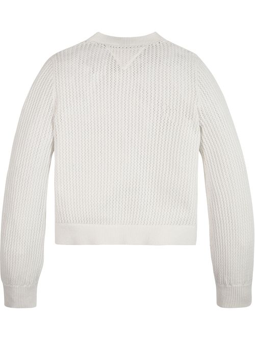 Cardigan crochet con logo
