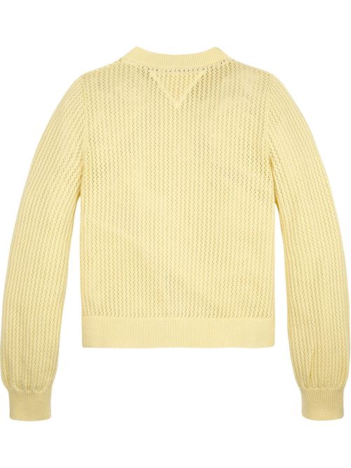 Cardigan crochet con logo