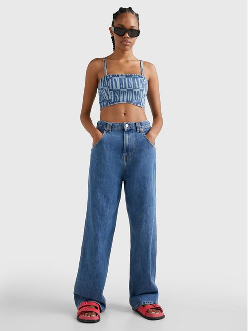 Crop top denim con estampa de letras