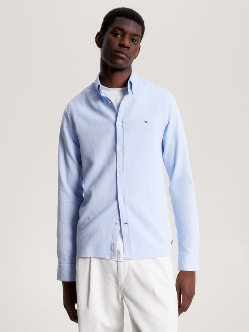 Camisa de tejido dobby con tramado de micropaneles slim fit