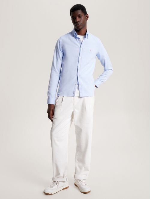 Camisa de tejido dobby con tramado de micropaneles slim fit
