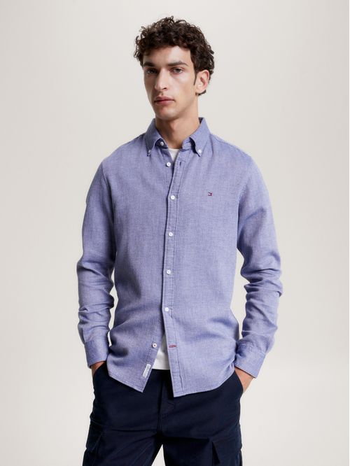 Camisa de tejido dobby con tramado de micropaneles slim fit