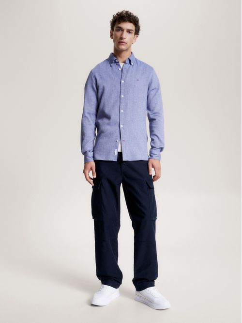 Camisa de tejido dobby con tramado de micropaneles slim fit
