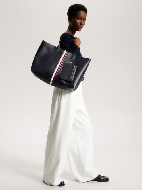 Cartera tote iconic con logo metalizado
