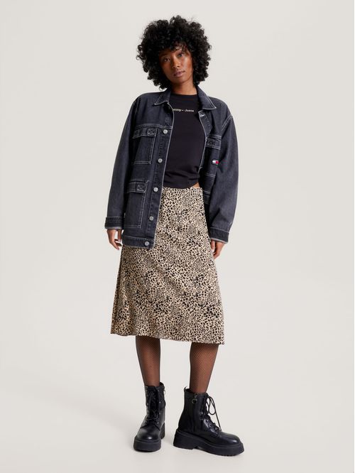 Falda recta con estampado de leopardo