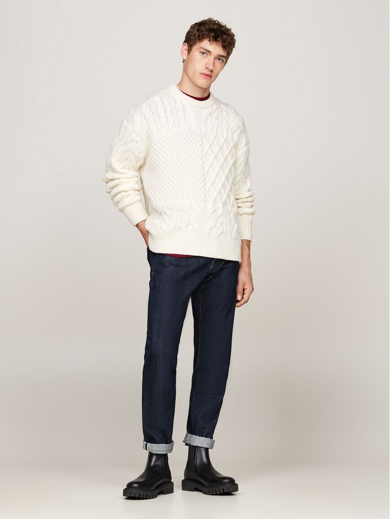 Sweater-de-punto-trenzado-con-cuello-en-V