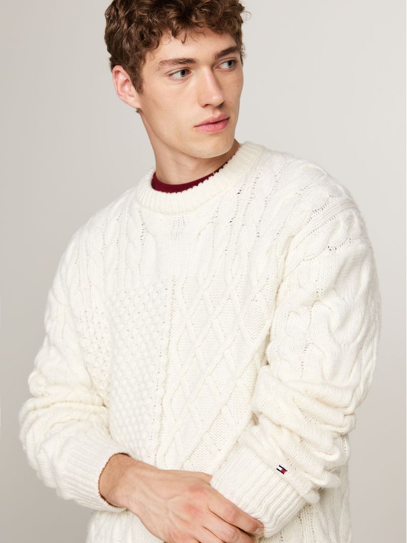 Sweater-de-punto-trenzado-con-cuello-en-V