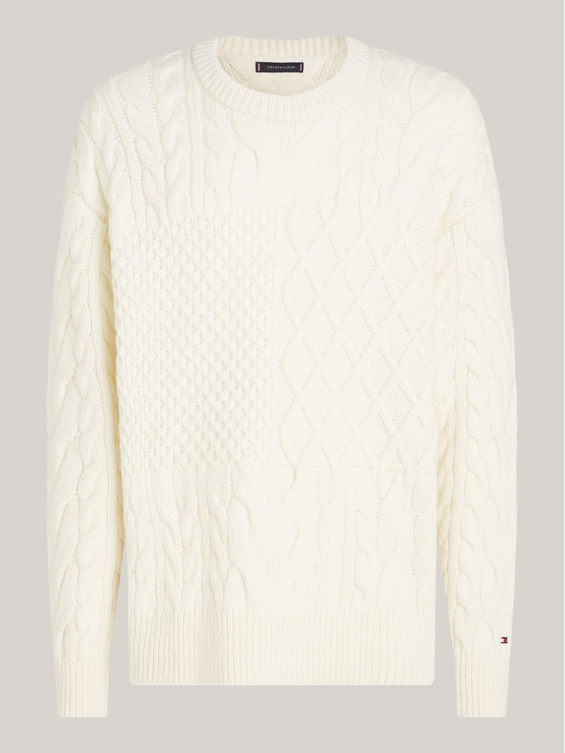 Sweater-de-punto-trenzado-con-cuello-en-V