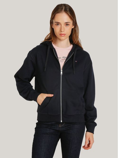 Buzo frizado con capucha y cierre regular fit