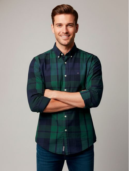 Camisa oxford con diseño escoses regular fit