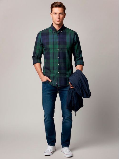 Camisa oxford con diseño escoses regular fit