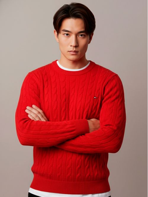 Sweater de punto trenzado cuello redondo