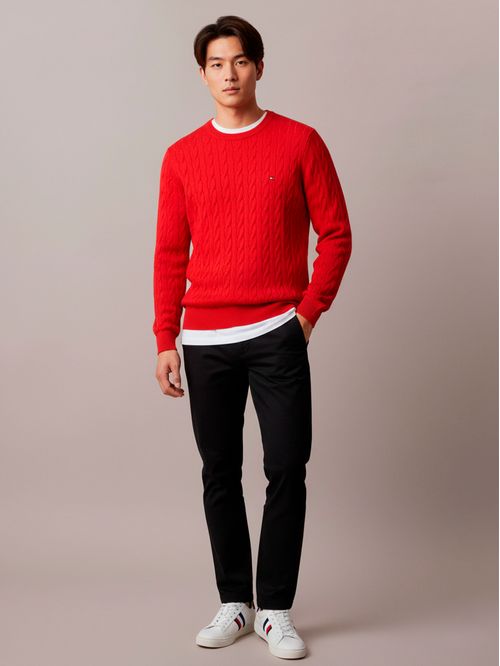 Sweater de punto trenzado cuello redondo