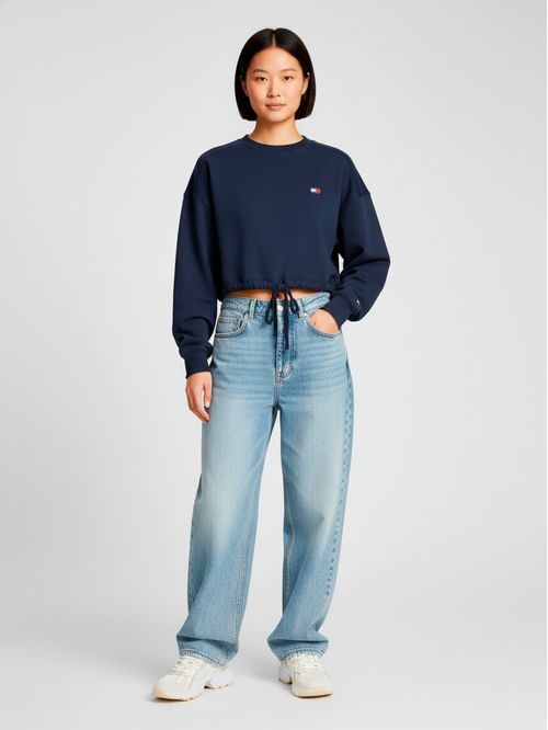 Buzo con logo bordado corte cropped