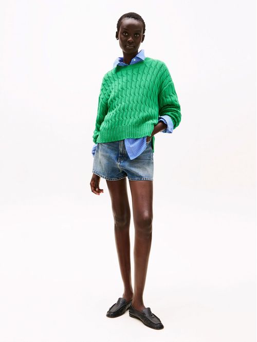 Short corto de jean acampanado tiro alto