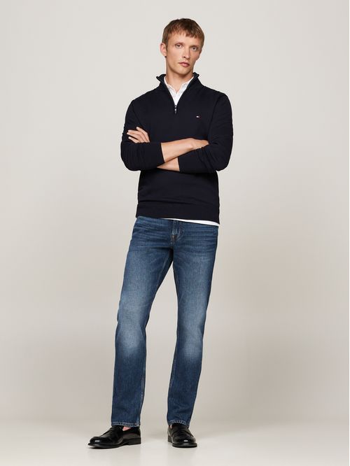 Sweater de medio cierre y logo bordado regular fit