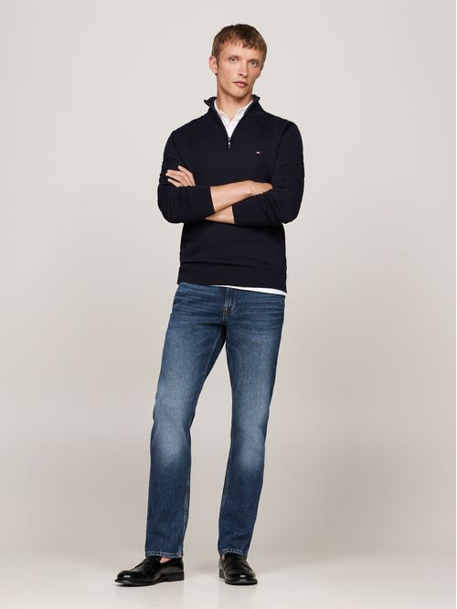 Sweater de medio cierre y logo bordado regular fit