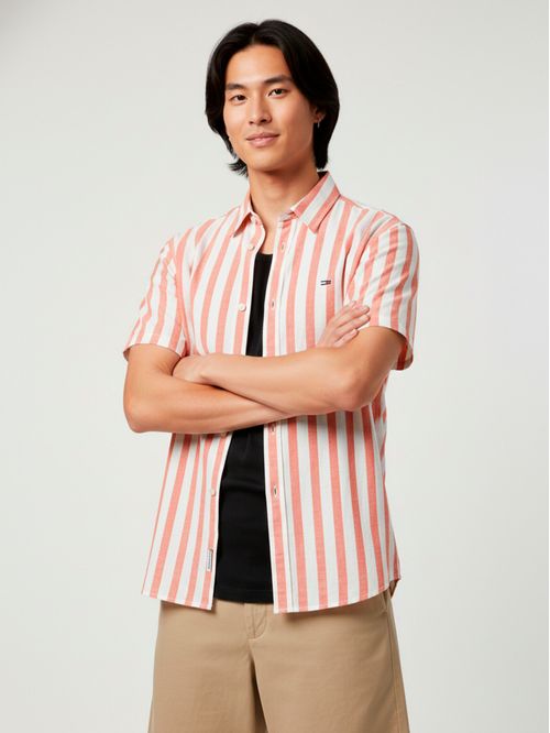 Camisa de lino manga corta regular fit