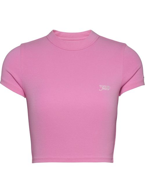 Remera cropped con logo bordado regular fit