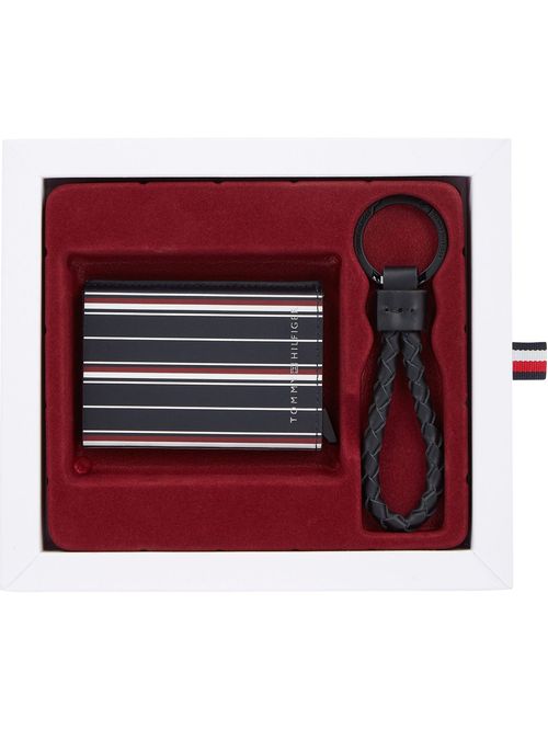 Conjunto con llavero y tarjetero con diseño a rayas