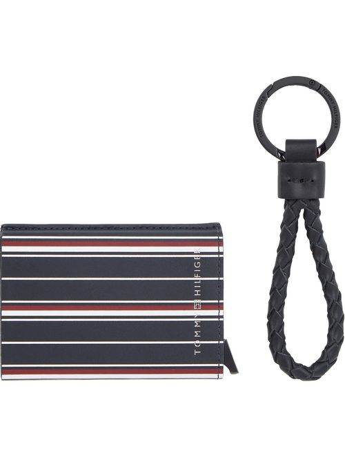 Conjunto con llavero y tarjetero con diseño a rayas