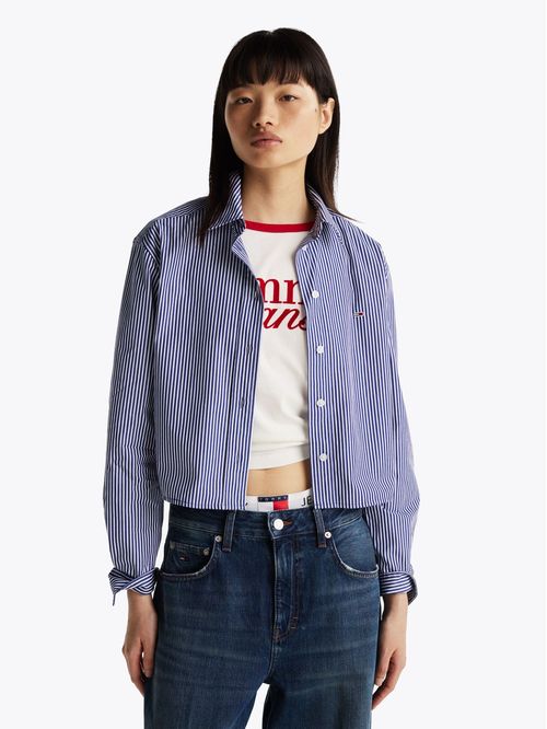 Camisa de poplín cropped rayada regular fit