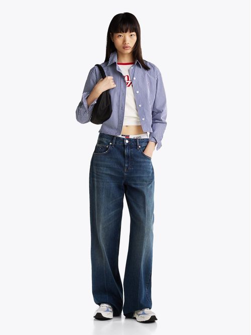 Camisa de poplín cropped rayada regular fit