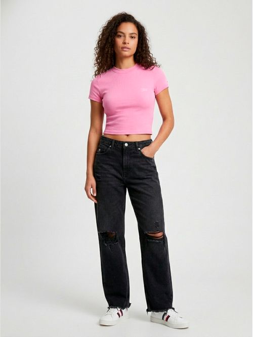 Remera cropped con logo bordado regular fit